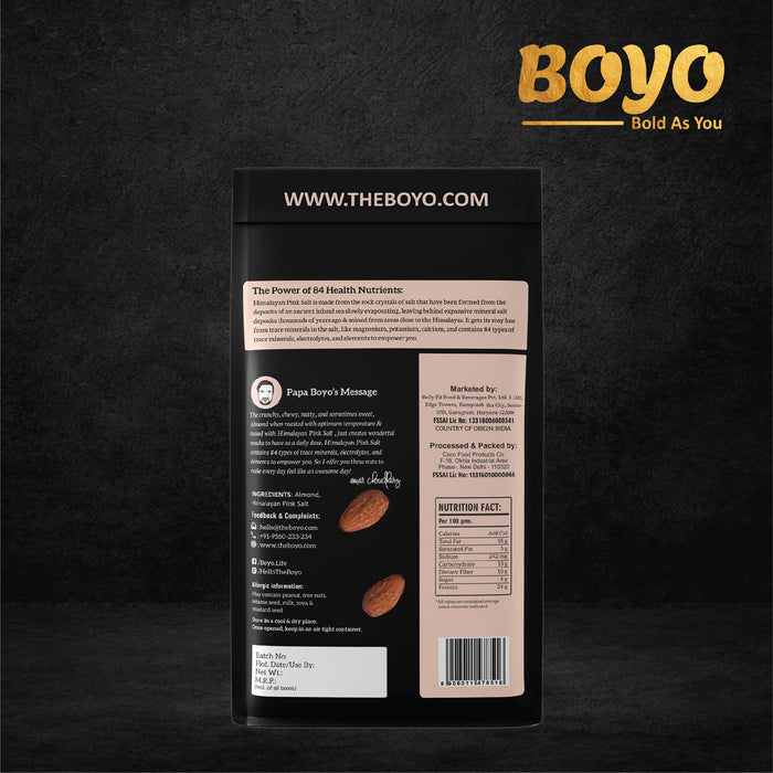 BOYO Roasted Almonds 400 gm (2 x 200g) - Himalayan Pink Salted Badam, Healthy Roasted Snack, Oil Free, Non Fried, Gluten free & 100% Vegan