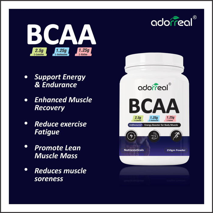 Adorreal BCAA Pro (250gm) for Men & Women, with Electrolytes, Glutamine, Muscle Recovery & Endurance BCAA Powder Energy drink for Workout [250gm]