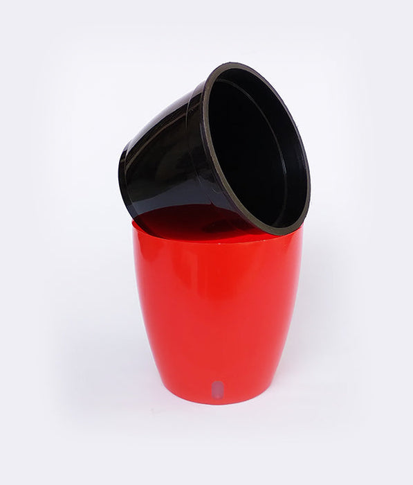 OASIS 120 Self Watering 4.7 inch Plastic Pot (Red Black)