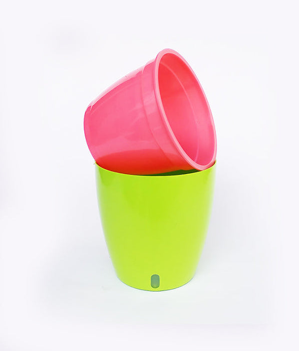 OASIS 120 Self Watering 4.7 inch Plastic Pot (Green Pink)