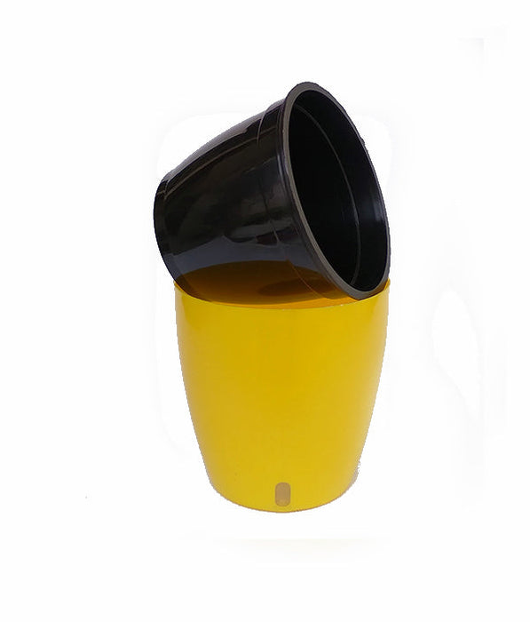 OASIS 120 Self Watering 4.7 inch Plastic Pot (Yellow Black)