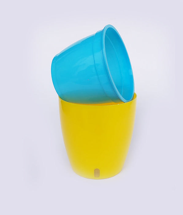 OASIS 120 Self Watering 4.7 inch Plastic Pot (Yellow BLue)