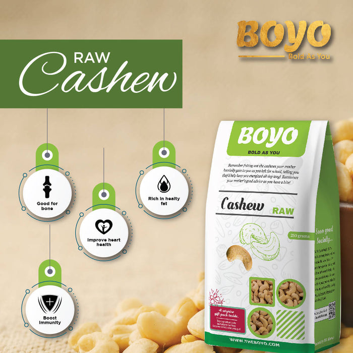 BOYO 100% Natural Whole Cashew Nuts W240 (2*250 g) - Best for Snacking, Baking