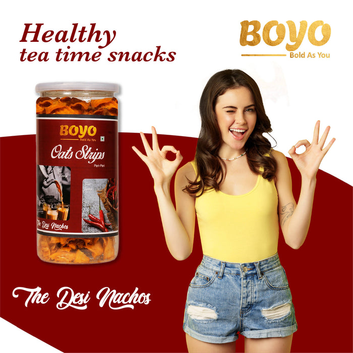 BOYO Oats Strips Peri Peri Combo 150g(Pack of 2) Tea Snacks Spicy Snacks