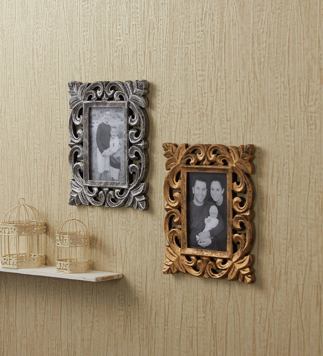 Yatha Set of 2 Wall Hanging Wooden Carved Rectangle Photo Frame (Photo Size : 6 X 4 INCH)