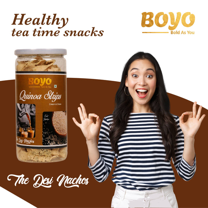 BOYO Quinoa Strips Cream & Onion 150g Combo(Packs of 2)Tea Snacks Spicy Snacks