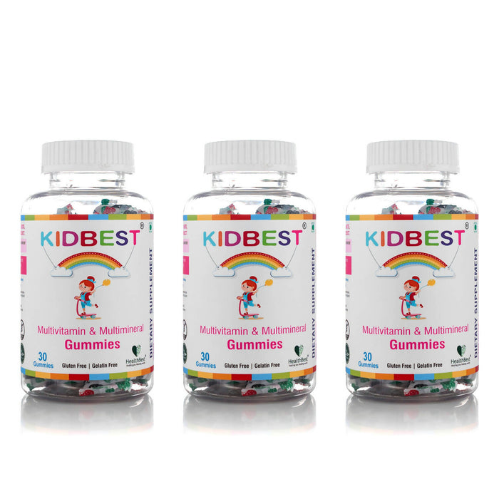 HealthBest Kidbest Multivitamin & Multimineral Gummies for 3-13 Years Kids | 30 Gummies (Pack of 3)