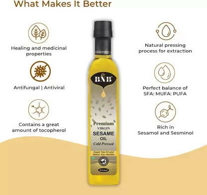 BNB Premium Virgin Sesame Oil|Til OIl|Gingelly Oil|Cold Pressed Cooking Oil |Deepak Puja Oil Sesame Oil PET Bottle (4 x 0.5 L)
