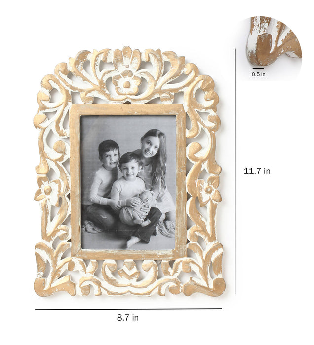 Yatha Vintage Single Decorative Wooden Rectangle Photo Frame Antique Finish in Distress White and Gold Color (Photo Size 5 * 7)