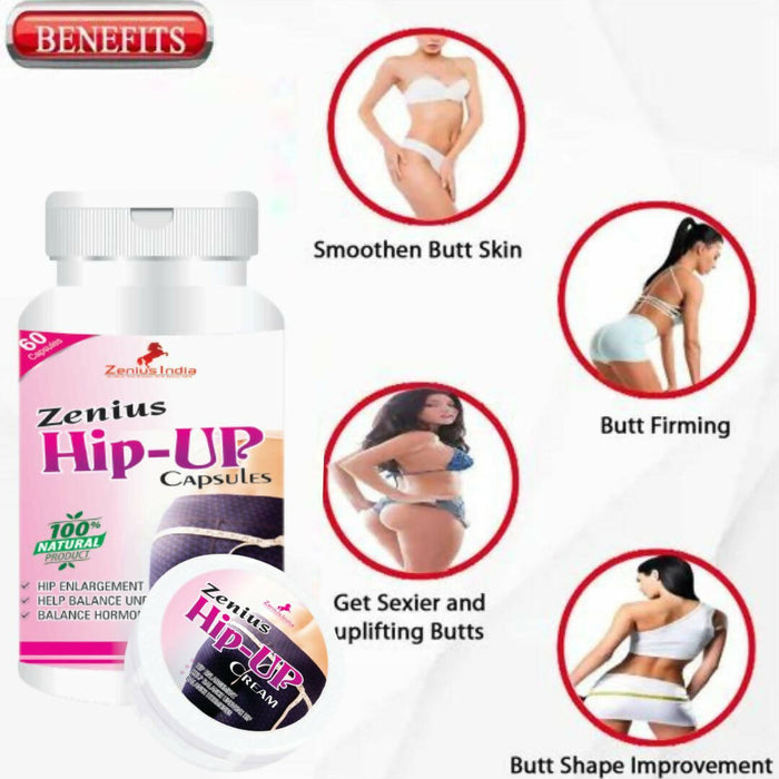 Zenius Hip Up Kit Butt Enlargement medicine - buttock enlargement medicine | 60 capsules + 50gm cream