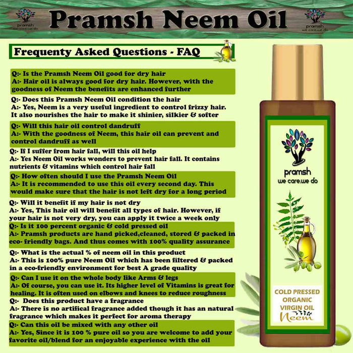 Pramsh Cold Pressed Organic Virgin Neem Oil 100ml Hair Oil Pack Of 2 (200ml) - Local Option