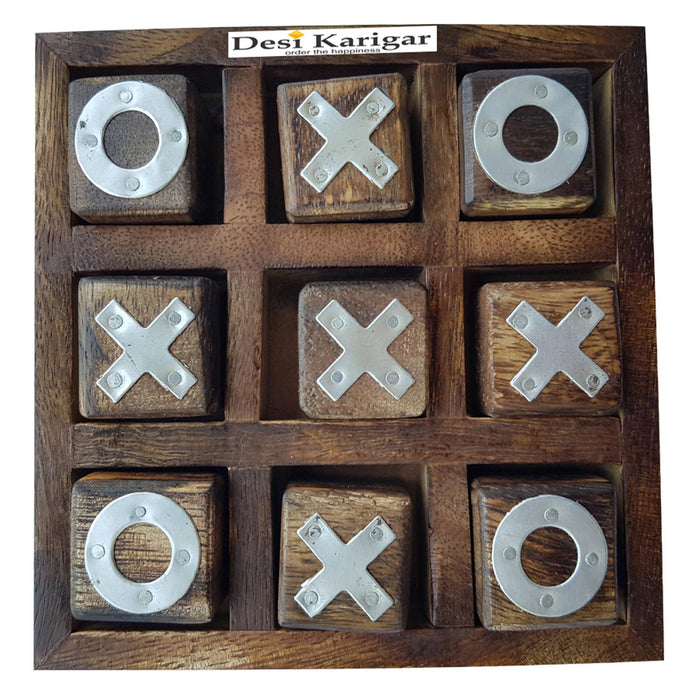 Desi Karigar® Noughts and Crosses Game Wood Tic Tac Toe Toy Game for Kids Adults