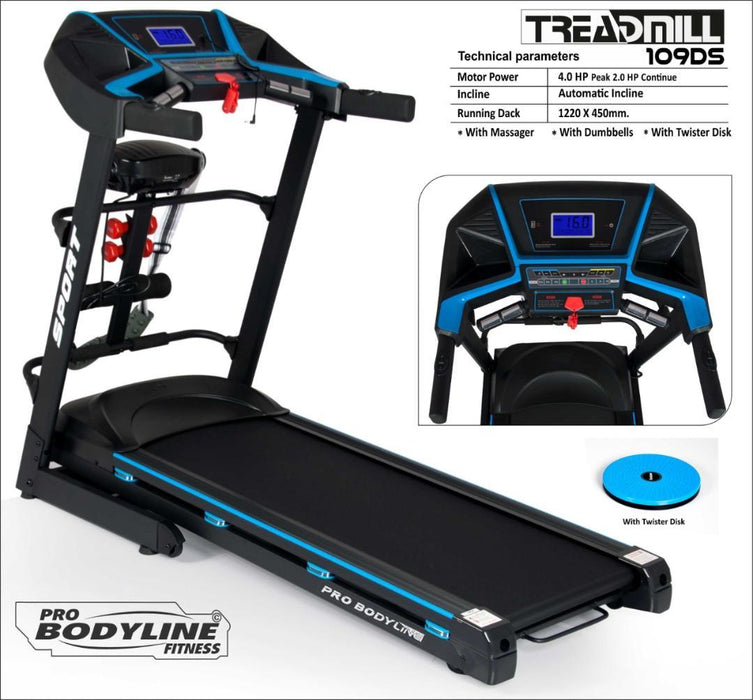 Heavy Duty Home Use Pro Bodyline Fitness Motorized 3 In 1 Multi Treadmill With Vibrator Massager & Auto Inclination