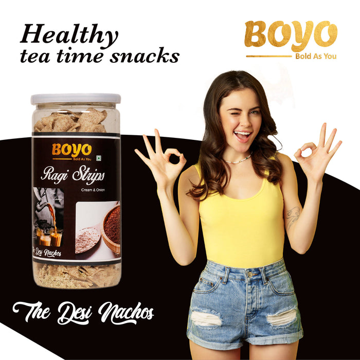 BOYO Healthy Snack Ragi Strips Cream & Onion 150gm Evening Snacks