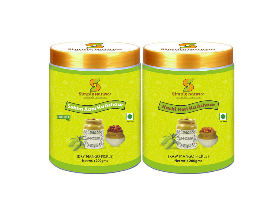 Simply Naturos Seedless Dry Mango pickle & Raw Mango with seed & oil Combo Pack.