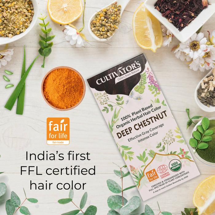 Cultivator's Organic Hair Colour - Herbal Hair Colour for Women and Men - Ammonia Free Hair Colour Powder - Natural Hair Colour Without Chemical, (Deep Chestnut) - 100g