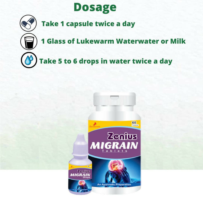 Zenius Migrain Kit | headache, migraine pain relief medicine | 60 tablets + 30ml drop