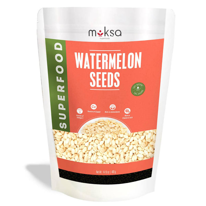 Moksa Watermelon Seeds for Eating 400GM Raw USDA Certified and FSSAI Approved 100% Organic & High in Protein