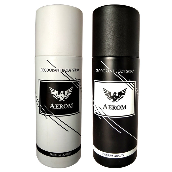 Aerom White & Black Premium Quality Deodorant Body Spray For Men, 150 ml each (Pack of 2)