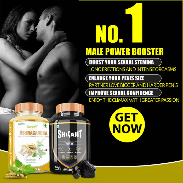 Divya Shree Shilajit & Ashwagnadha Capsules - Men's Energy & Vigour | Libido, Testosterone, Energy, Strength and Stamina Booster | Performance & Energy Booster |Natural Shilajit & Ashwagandha Kit
