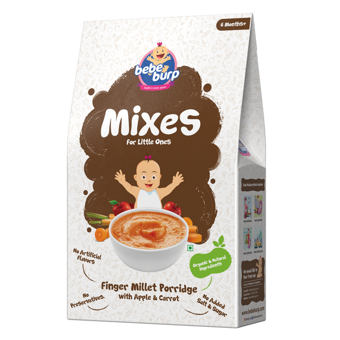 Bebe Burp Organic Baby Food Instant Mix Finger Millet Porridge with Apple & Carrot - 200 gm