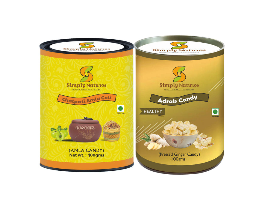 Simply Naturos Healthy Chatpati Amla Candies & Sweet & Pungent Ginger Candies Combo Pack