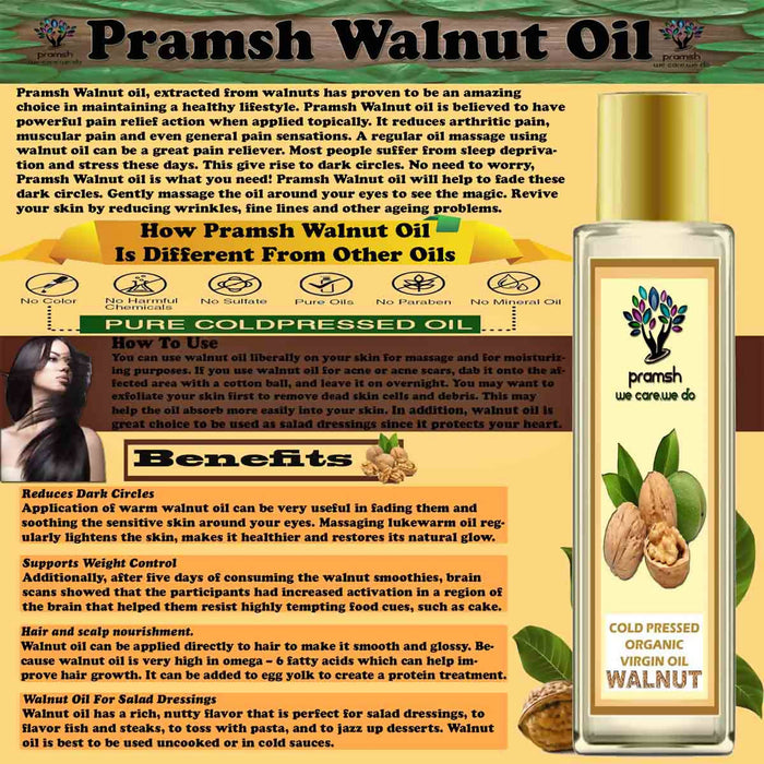 Pramsh Cold Pressed Organic Virgin Walnut Oil 100ml Hair Oil Pack Of 2 (200ml) - Local Option