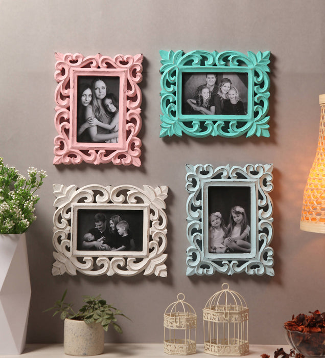 Yatha Set of 4 Decorative Carved Rectangle Photo Frame ( Photo Size : 6 X 4 INCH )