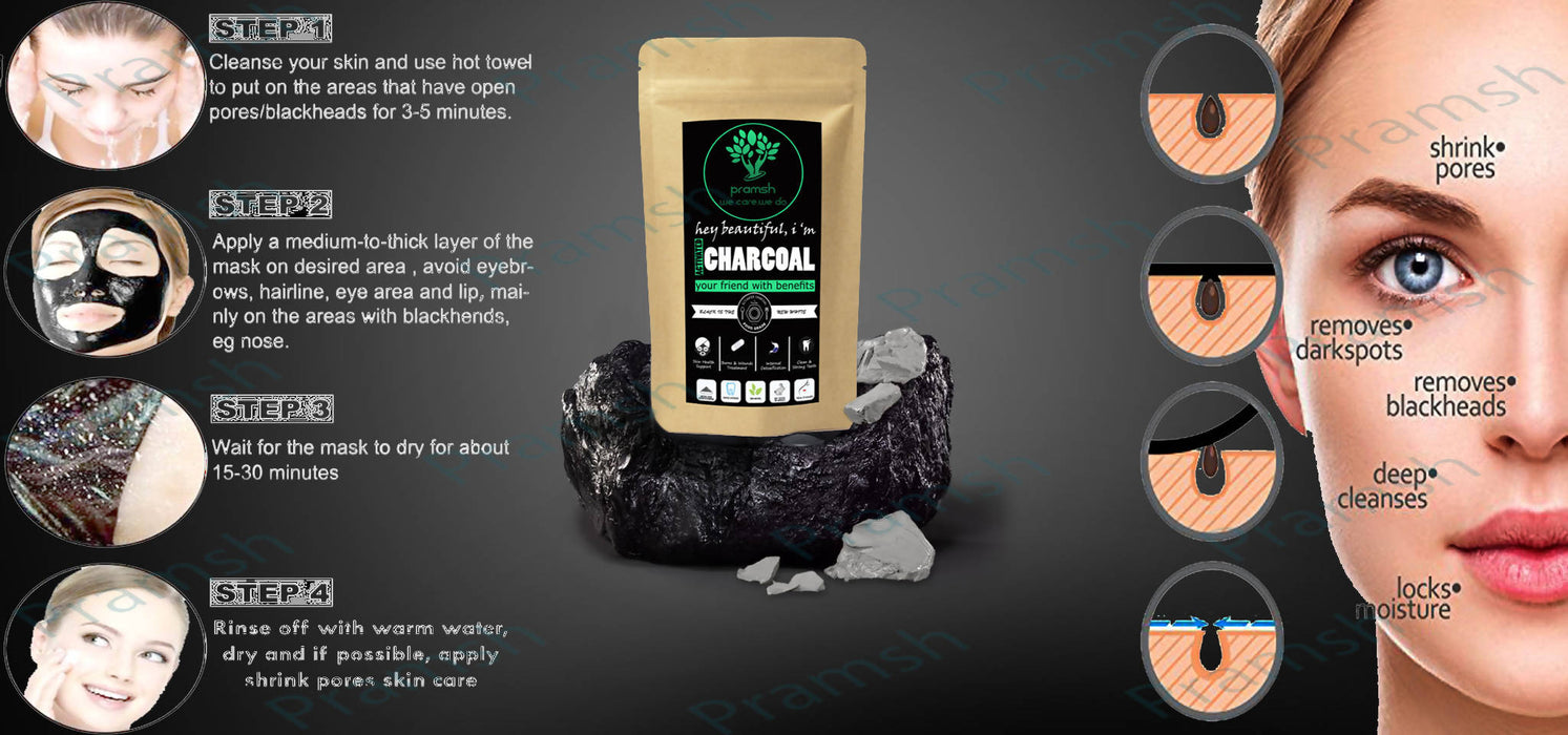 PRAMSH Premium Quality Activated Charcoal (Carbon) Powder-for Acne, Oil & Pollution Control - Local Option