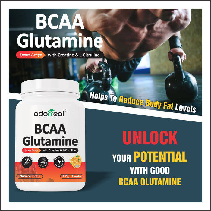 Adorreal BCAA with Glutamine ,Creatine, L Citrulline For Muscle Recovery & Endurance BCAA Powder 250gm |