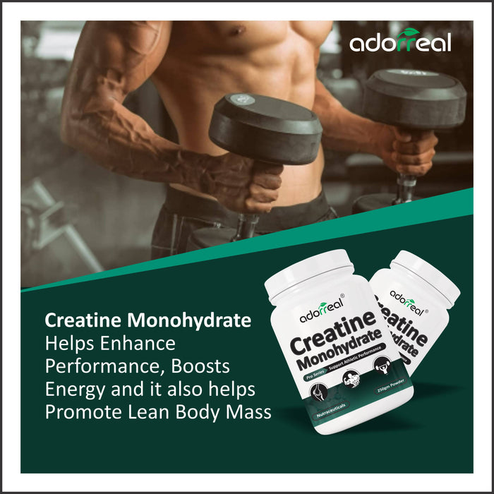 Adorreal Creatine Monohydrate For Strength Endurance & Athlete Performance Energy Support For Instant Workout, Unflavored [250GM]