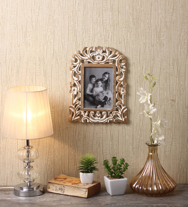 Yatha Vintage Single Decorative Wooden Rectangle Photo Frame Antique Finish in Distress White and Gold Color (Photo Size 5 * 7)