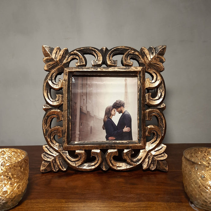 Yatha Single Table Top Wooden Carved Square Photo Frame (Photo Size : 5 X 5 INCH)
