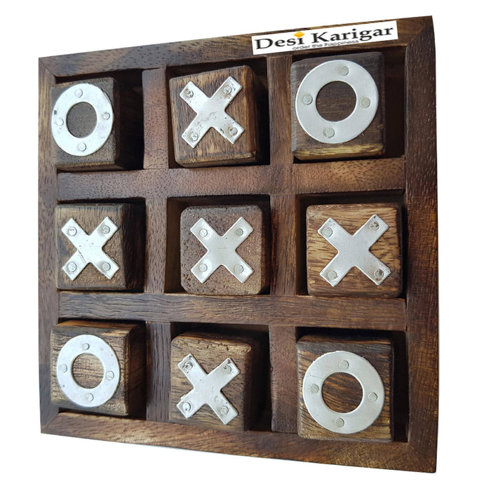 Desi Karigar® Noughts and Crosses Game Wood Tic Tac Toe Toy Game for Kids Adults