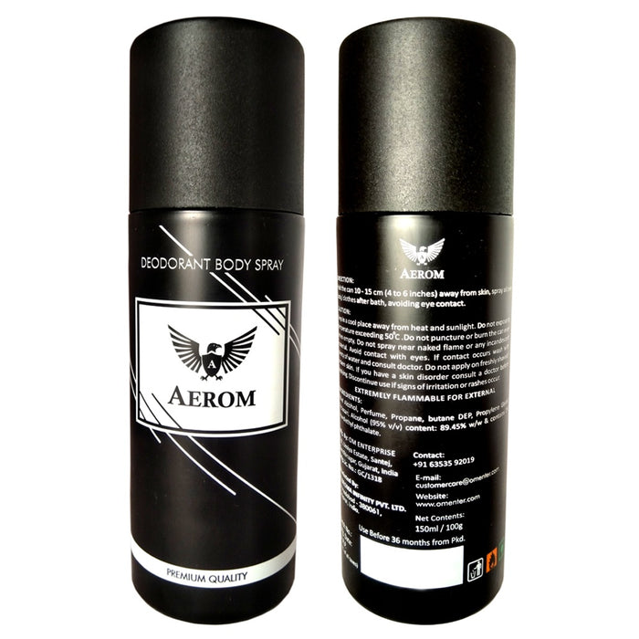 Aerom Black Premium Quality Deodorant Body Spray For Men, 150 ml (Pack of 1)