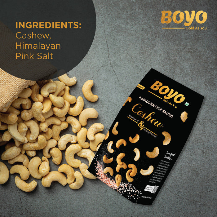 BOYO Roasted Cashew Nuts 400g (2 x 200g) - Himalayan Pink Salted & Crunchy Kaju - Low Sodium, Oil Free, Roasted By Dry Roasting Technique