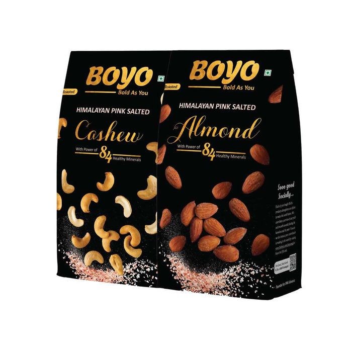 BOYO Premium Nuts Combo 400g – Roasted and Salted Cashew Nuts 200g & Roasted and Salted California Almonds 200g