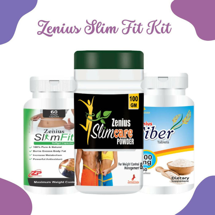 Zenius Slim Fit Kit for Weight Loss Medicine & Ayurvedic Fat Burner | 60 capsules + 60 tablets+ 100gm powder