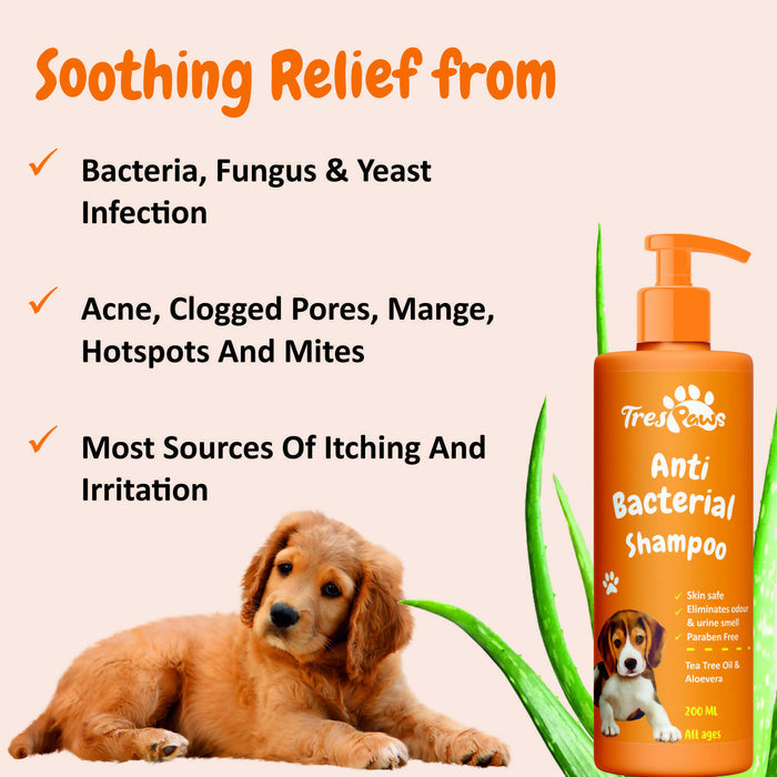 Trespaws Anti Bacterial Dog Shampoo Allergy Relief, Anti-dandruff, Anti-fungal, Flea and Tick, Shampoo for Dogs, Dog & Cats Shampoo - 200ML