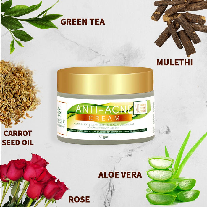 Anti Acne & Pimple Face Cream Gel For Oil Control, Acne Treatment & Scar Removal with Green Tea, Mulethi, Carrot Seed Oil & Aloevera, 50 GM - Local Option
