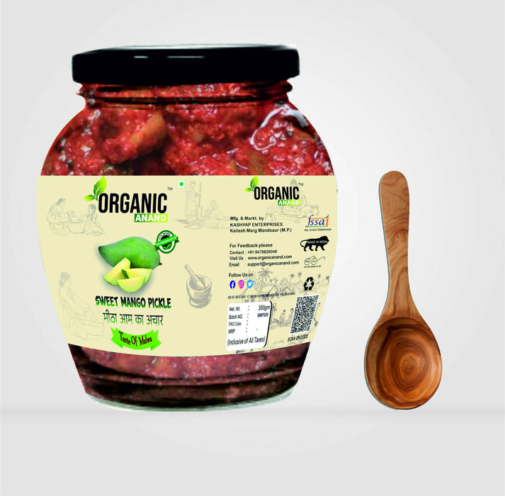 Organicanand Sweet (Gaud) Mango pickle ( Mitha Aam ka achar) | Jaggery Mango Pickle | 350 gm Matka Jar | Homemade, Authentic, No preservative