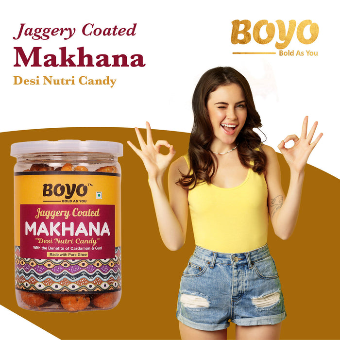 BOYO Jaggery Coated Makhana 65 gm- Best Snacking with Desi Ghee and Gud