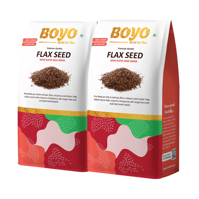 BOYO Raw Flax Seed 500g (2 x 250g) - Fibre Rich Alsi Seeds, Rich Source of Lignin, High in Omega-3 and Fiber