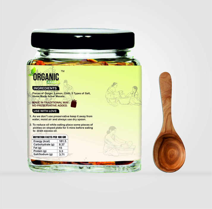 Organicanand Adrak Nimbu Mirchi Pickle (Ginger Lemon Green Chilli) | 250 gm | Khatta, Spicy | Homemade, Authentic, No preservative