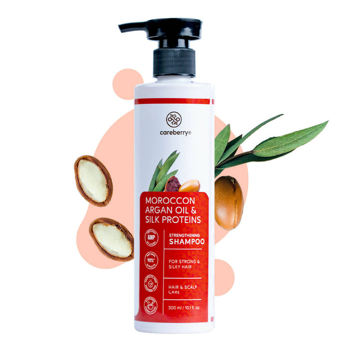 Careberry Moroccon Argan Oil & Silk Proteins Strengthening Shampoo, Ayush Certified Ayurvedic, Sulphate & Paraben Free, Gluten & GMO Free, PH Balanced 300ml
