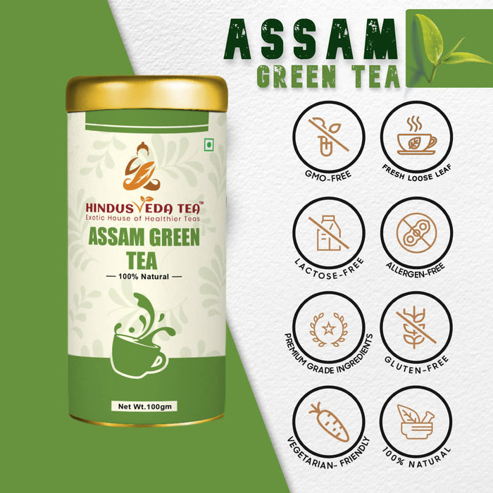 Hindusveda Assam Green Tea Whole Leaf Organic 100 Gram For Weight Loss