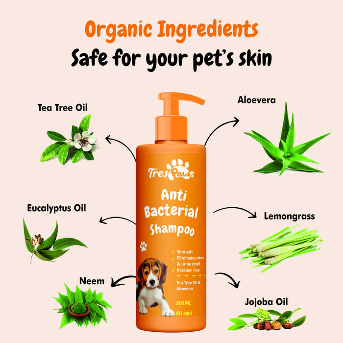 Trespaws Anti Bacterial Dog Shampoo Allergy Relief, Anti-dandruff, Anti-fungal, Flea and Tick, Shampoo for Dogs, Dog & Cats Shampoo - 200ML