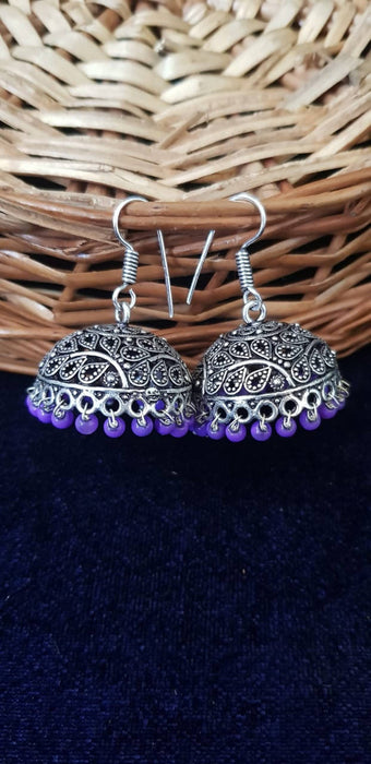 Aakriti Brass Jhumki Earrings - Purple
