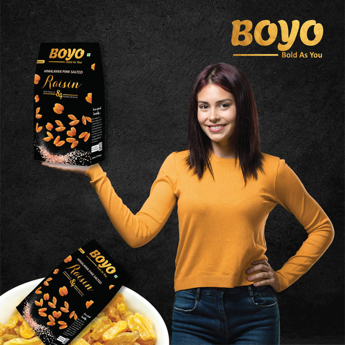 BOYO Salted Raisin 500g (2 x 250g) - Himalayan Pink Salted, Natural, Long, Golden, Good Source of Protein and Dietary Fibres