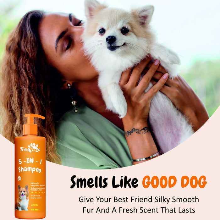 Trespaws 5 in 1 Dog Shampoo Allergy Relief, Anti-dandruff, Anti-fungal, Flea and Tick, Shampoo for Dogs, Dog & Cats Shampoo - 200ML